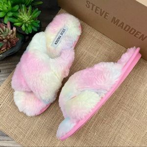 NIB Steve Madden Kadyn Tye Dye Faux Fur Slippers